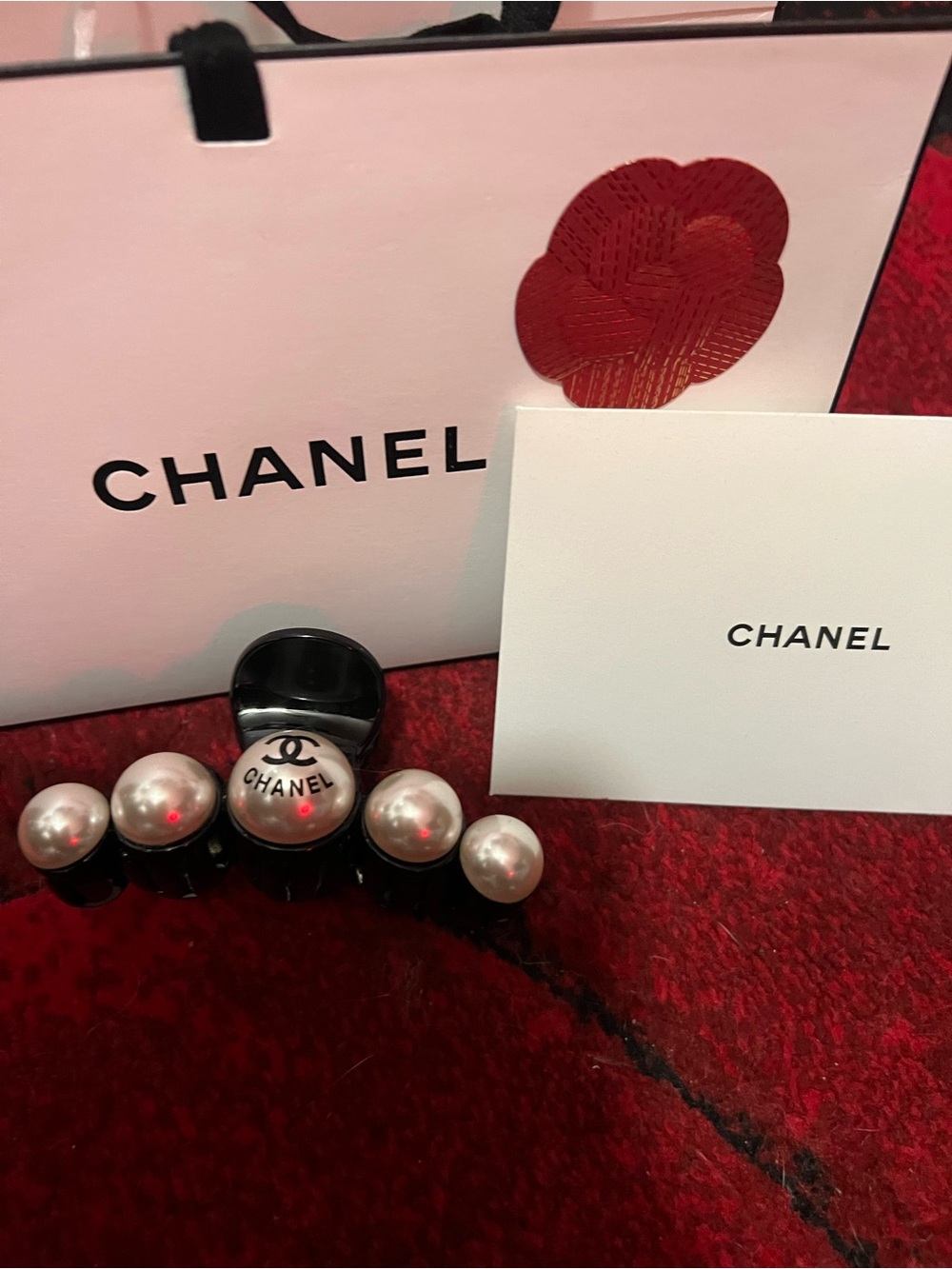 CHANEL Black Pearl-Trim Hair Claw